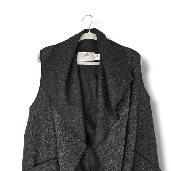 Janska Charcoal Cascade Vest Open Front Drape Pockets Made In USA Womens S M - Picture 5 of 16